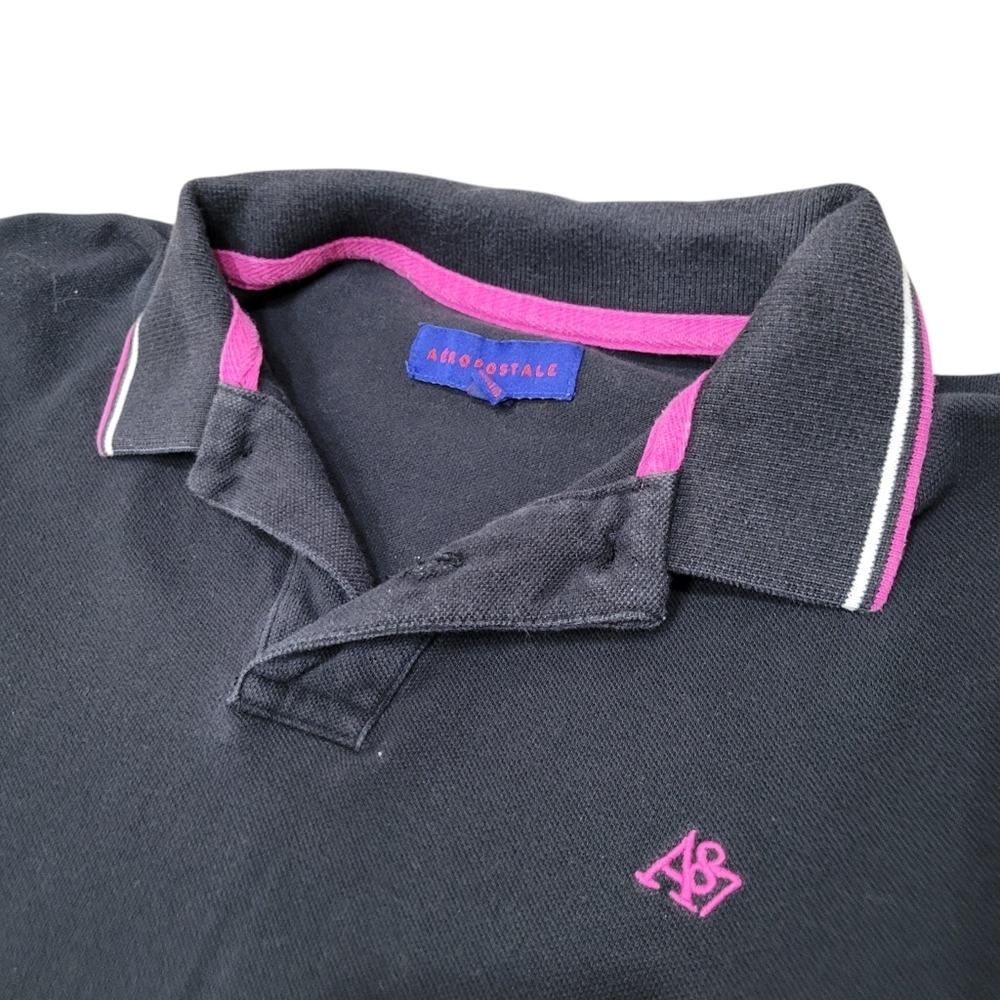 2/$20 Aeropostale Black & Pink Polo Golf Shirt Size: Large